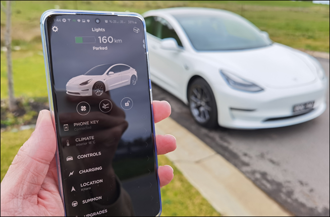 tesla car on tesla phone 