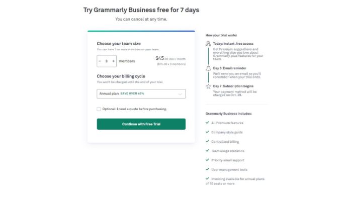 grammarly business plan trial