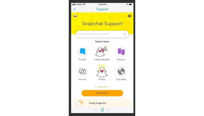 Contact Snapchat Support