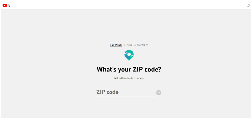 youtube tv Enter Zip code