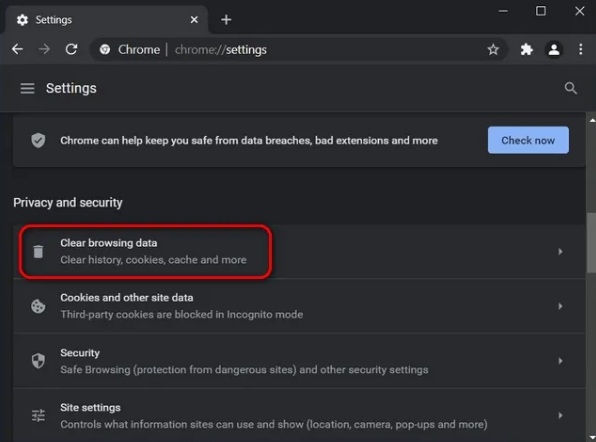 Clear Browsing data Clear Browsing data