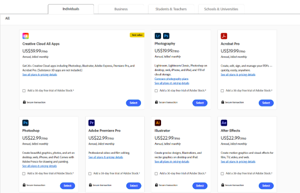 Adobe Creative Cloud Pricing Adobe Creative Cloud Pricing